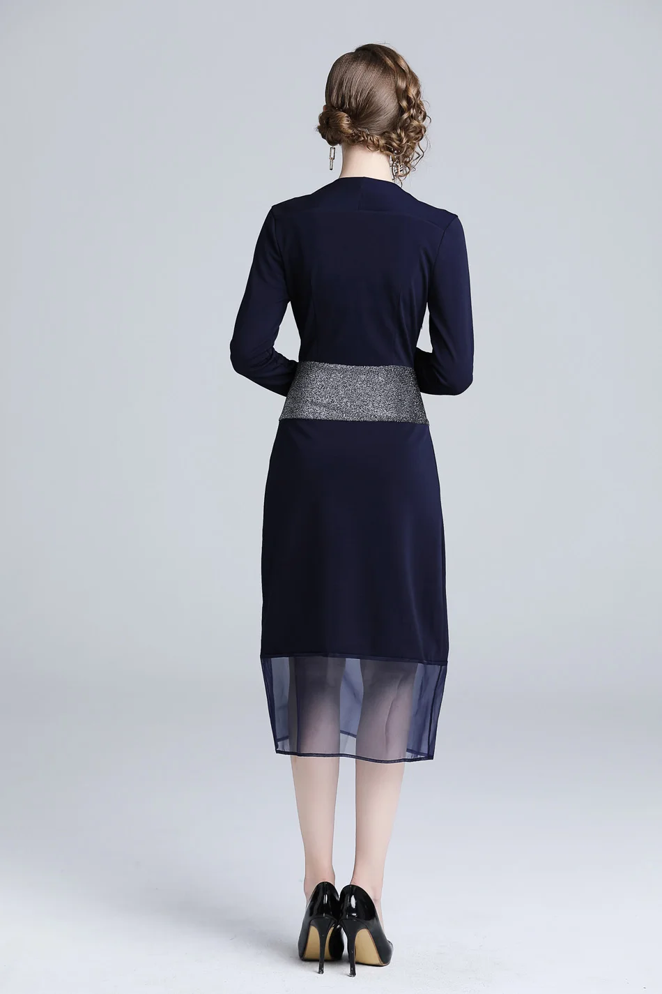 Женское платье миди HAMALIEL синее шифоновое трапециевидной формы с v образным