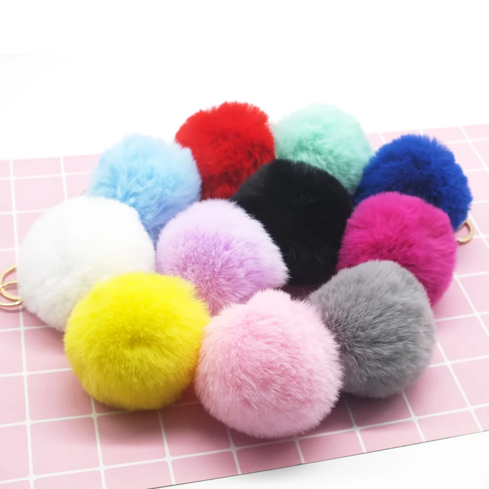 Брелок для ключей с большим меховым помпоном из искусственной кожи кроличьей