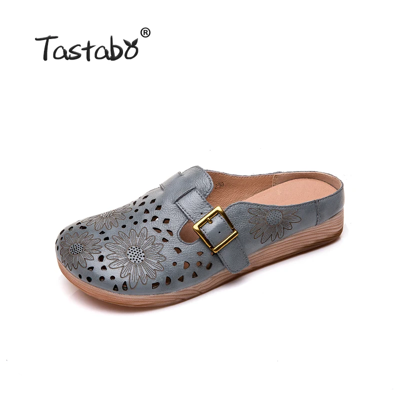 Tastabo/уличные тапочки с принтом; обувь из натуральной кожи; шлепанцы ручной работы; повседневная обувь; большие размеры; удобная мягкая подошва