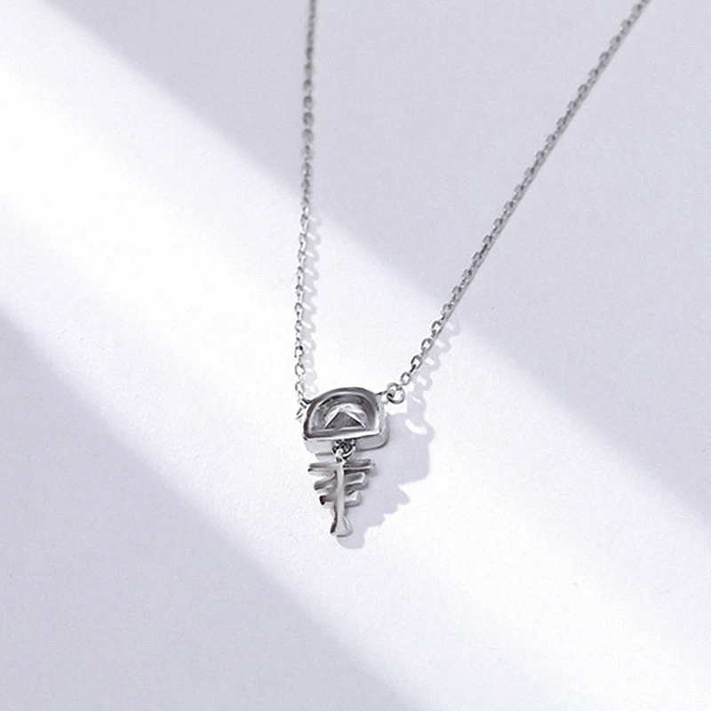 SpringLight Cute Fish Bone Pendant Real 925 Sterling Silver Handmade Design Fine Jewelry Simple Animal Necklace for Women Gift | Украшения