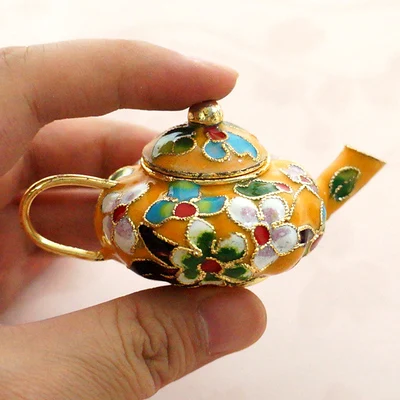 pumpkin pot yellow Милая китайская перегородчатая эмаль мини чайник украшения ручной работы плода медные филигранные эмали домашний декор горшок ремесла подарок - Цвет: pumpkin pot yellow