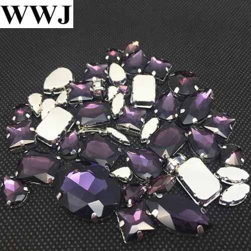 

Темно-фиолетовый цвет пришивной стеклянный маскарадный камень с закрепкой в виде когтей Navette, каплеобразный, овальный, Rivoli, квадратные формы Швейные кристаллы