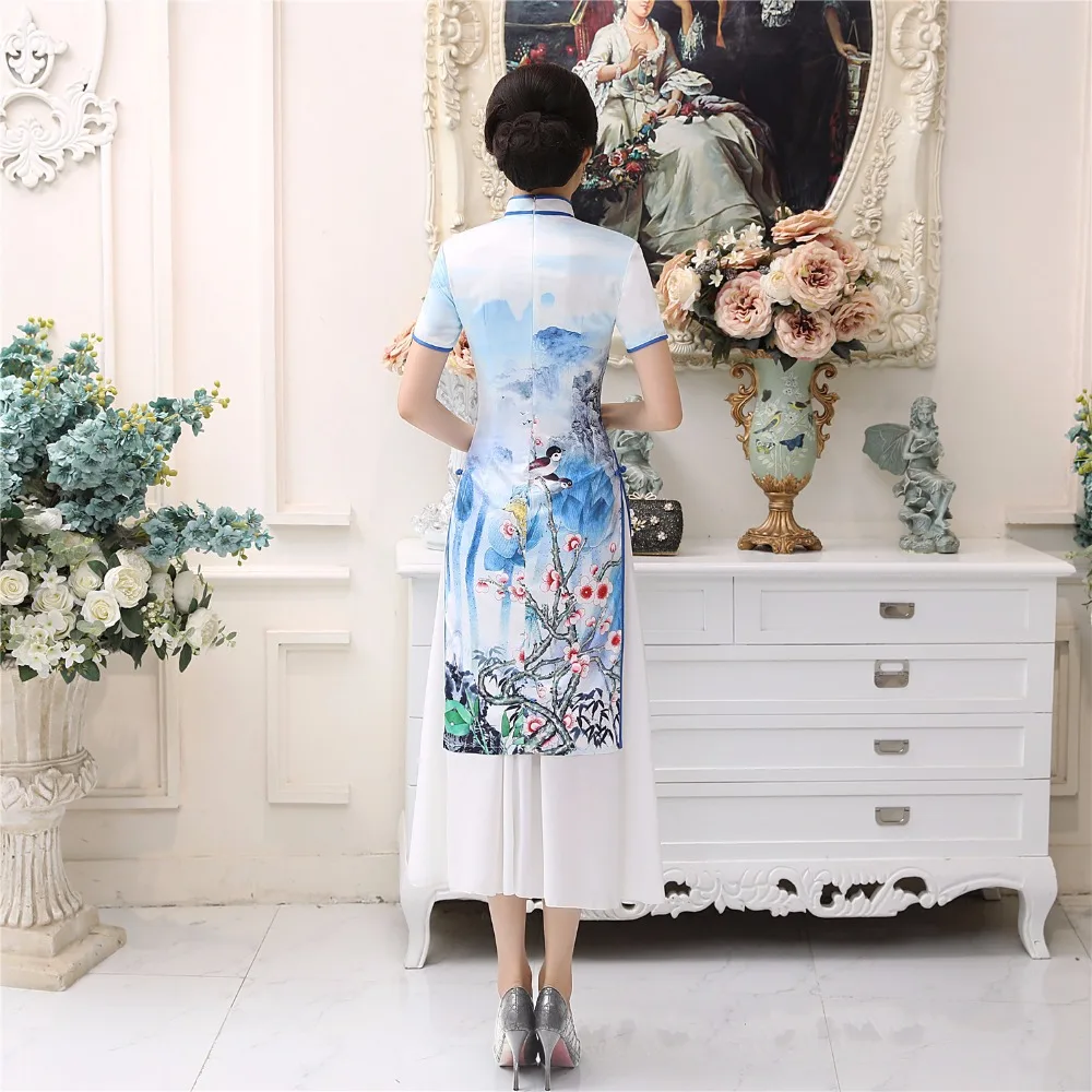 

Shanghai Story Vietnam aodai Chinese traditional Clothing For Women long Qipao Chinese Oriental dress White cheongsam ao dai
