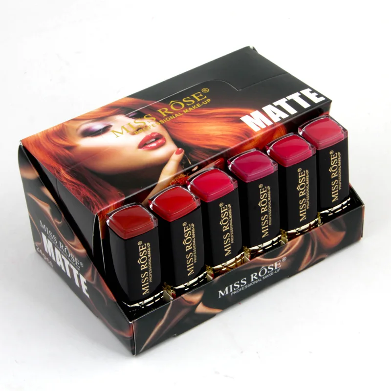 MISS ROSE 24 шт квадратная трубка Элегантная черная губная помада не легко