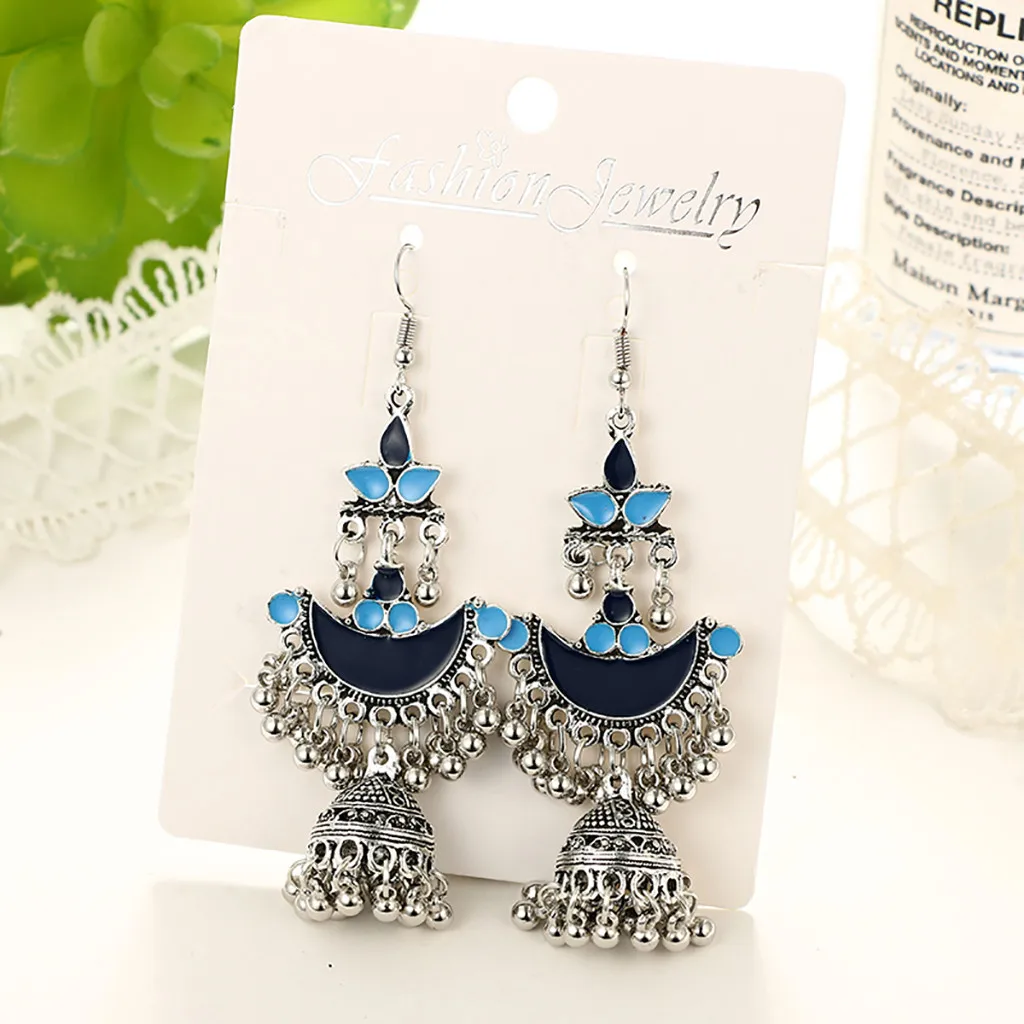 Индийские ювелирные изделия Длинные маленькие колокольчики с кисточками серьги
