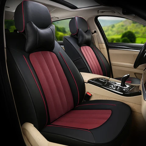 black x red wine Автомобильные чехлы и подставки для сидений автомобиля Toyota Fortuner, кожаные аксессуары из воловьей кожи, набор сидений из кожзаменителя - Название цвета: black x red wine