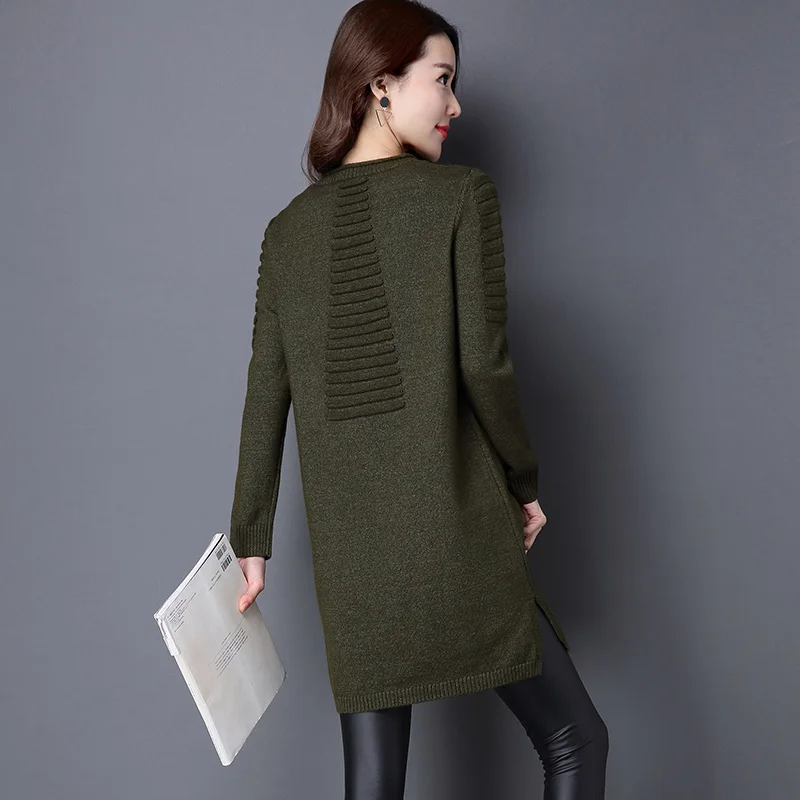 2021 New Autumn Winter Warm Women Sweater Dress Korean Loose Thicken Elasticity Lady Long Knit Sweaters Casual Female Pullovers | Женская
