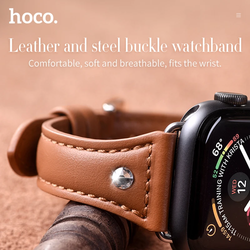 Ремешок Hoco из натуральной кожи для Apple watch SE браслет со стразами Iwatch series 6 5 4 3 2 1 38 мм