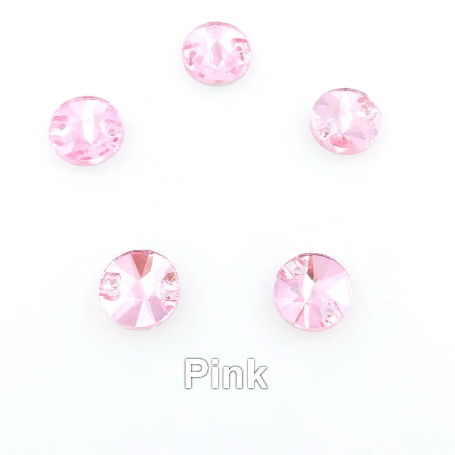 A25 Pink Круглые Rivoli формы плоские стеклянные кристаллы с 2 отверстиями 6 размеров пришитые Стразы бусины кристаллы для свадебного платья обувь сумки diy - Цвет: A25 Pink