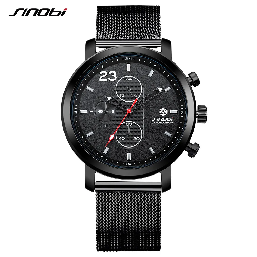 SINOBI Watch Men's Wristwatches Male Sport Brand Luxury Milan Strap Chronograph Men Wrist Clock Man Relogio Masculino | Наручные часы