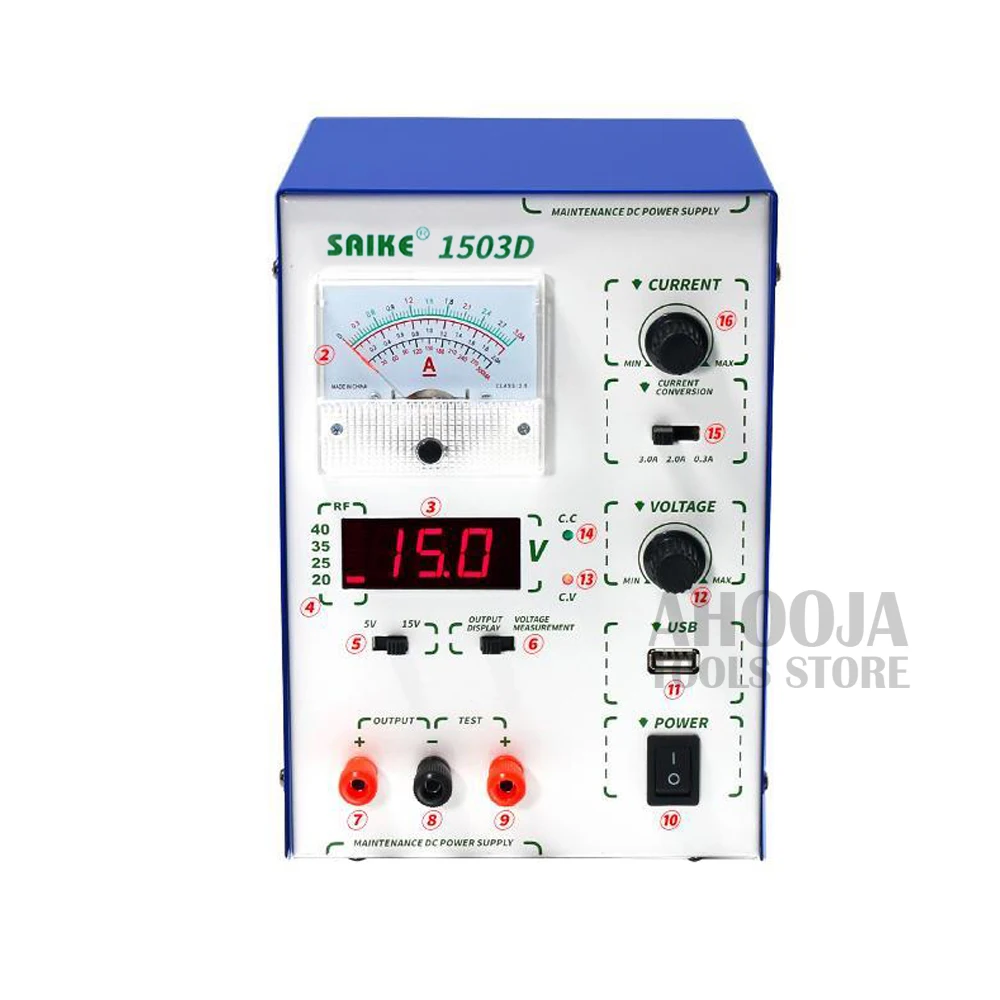 SAIKE 1503D 15 в 3A телефон ремонт цифровой дисплей Регулируемый DC Регулируемый переключатель Электропитание измеритель тока с интерфейсом USB