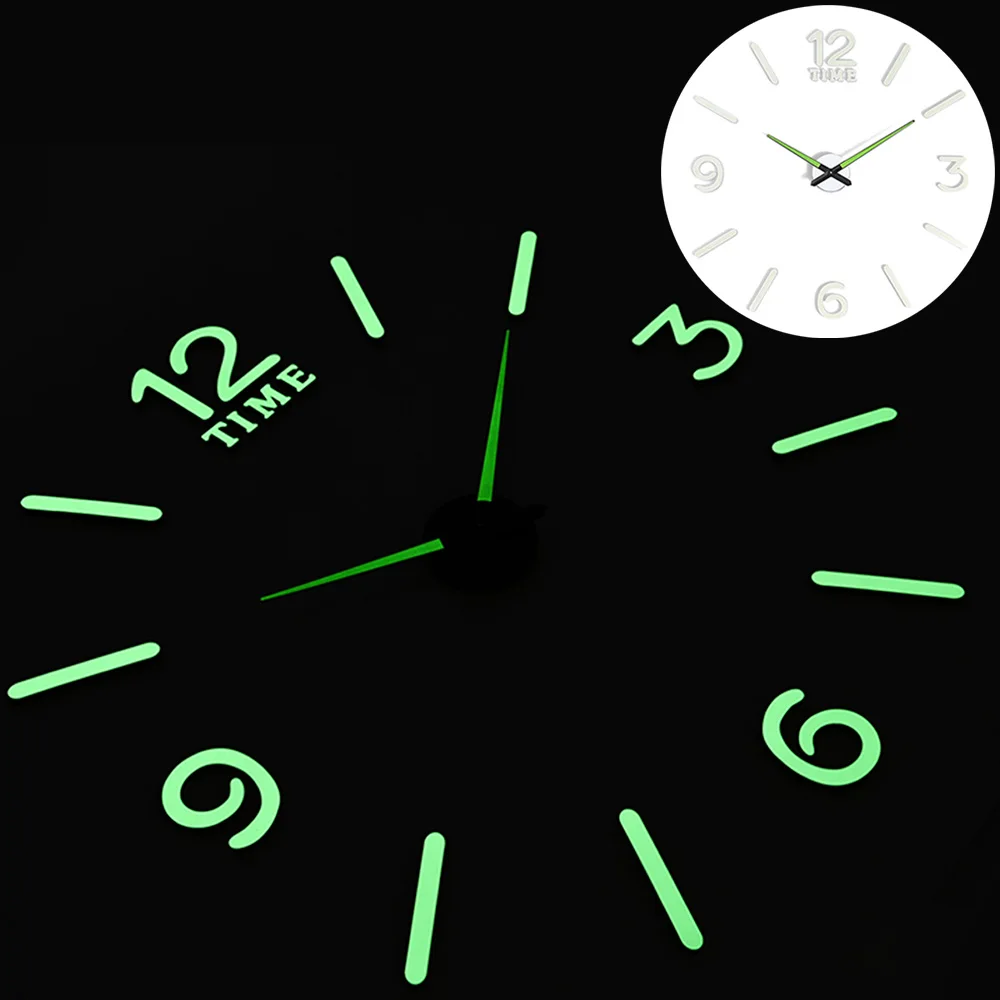 wall clock Luminova Светящиеся Настенные часы большие люминесцентные часы Horloge 3D DIY акриловые зеркальные наклейки кварцевые Duvar Saat Klock современный mute reloj - Цвет: wall clock Luminova