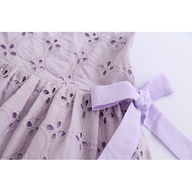 Модное летнее платье для девочек принцессы с бантом хлопковые ажурные Детские