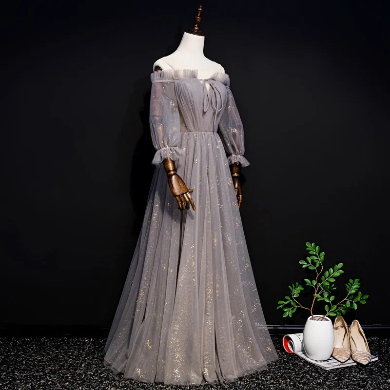 gece elbisesi Boat Neck Prom Dresses Floor Length Sexy Illusion Tulle Lace Fashion Luxury Evening Gowns Off The Shoulder Slim | Свадьбы и