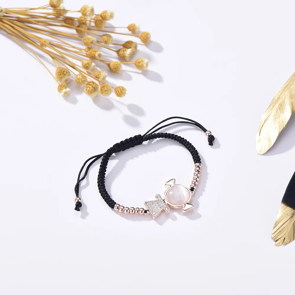 Женский браслет с кристаллами из розового золота опалом и веревкой для девушек