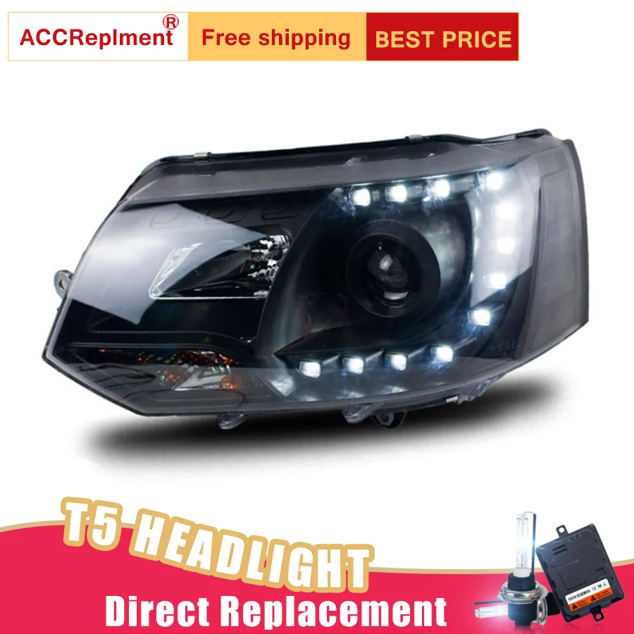 2Pcs LED Headlights For vw t5 2010-2014 led car lights Angel eyes xenon HID KIT Fog Daytime Running Lights | Автомобили и