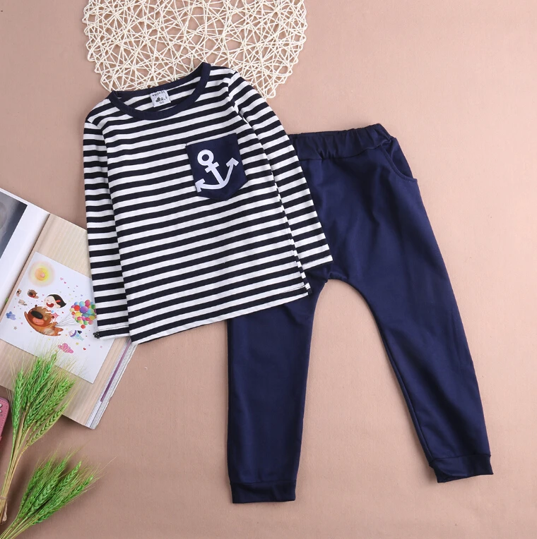 Infant Kid 2pcs Toddler Kids Baby Boys T-shirt Tops Long Sleeve Striped Anchor Pants Trousers Outfit Clothing Set Child Boy |