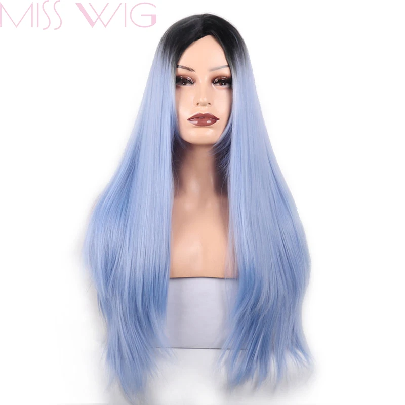 Miss wig Ombre Синий прямой Длинные Синтетические парики для женщин черный красный 24