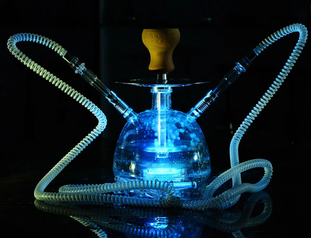 Прозрачный акриловый набор Shisha с светодиодный подсветкой Sheesha Narguile Кальян Шиша включает в себя керамическую чашу и зажим и двойной шланг кальян набор