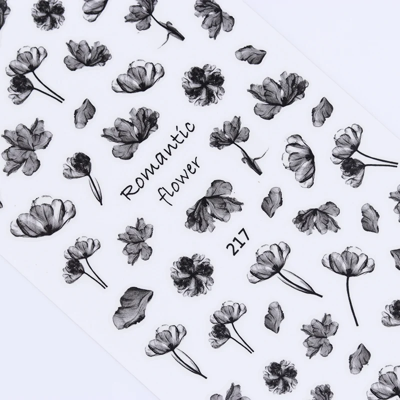 3D наклейка для ногтей с черными чернилами романтическая картина полупрозрачная