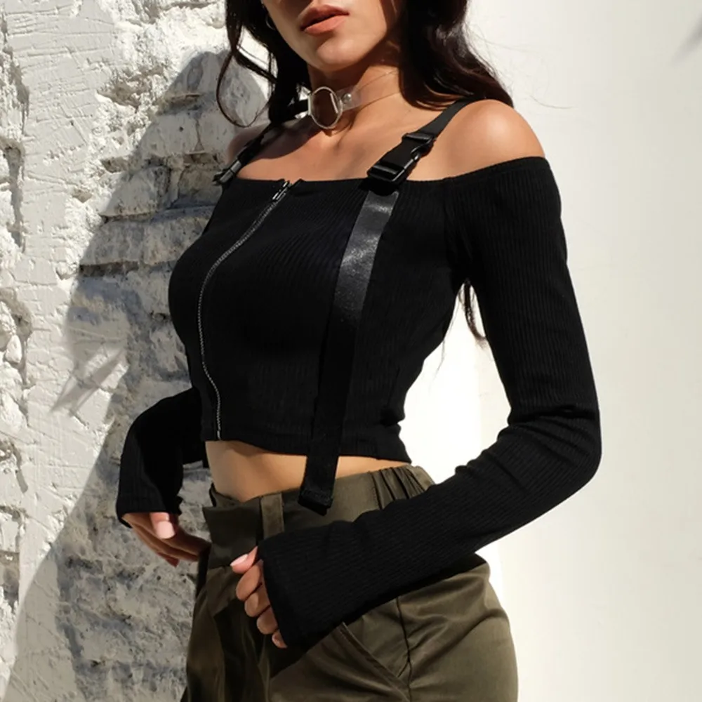 Новинка 2018 года осенняя модная пикантная женская футболка с вырезом лодочкой