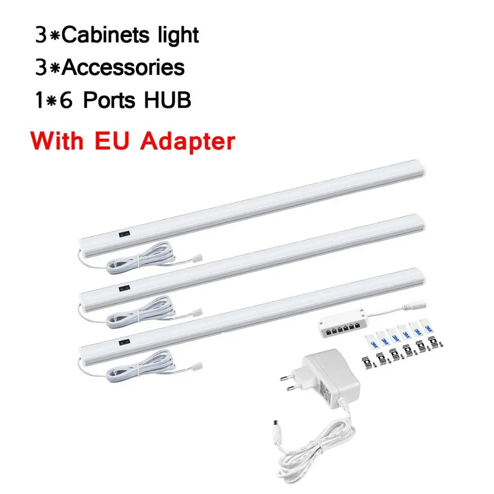 3pcs With Adapter 30/40/50 см Светодиодная трубчатая лампа светильник s ручной Сенсор переключатель Кухня светильник ing ручной волны Управление для шкаф для одежды ванная лампа светодиодный бар светильник - Испускаемый цвет: 3pcs With Adapter