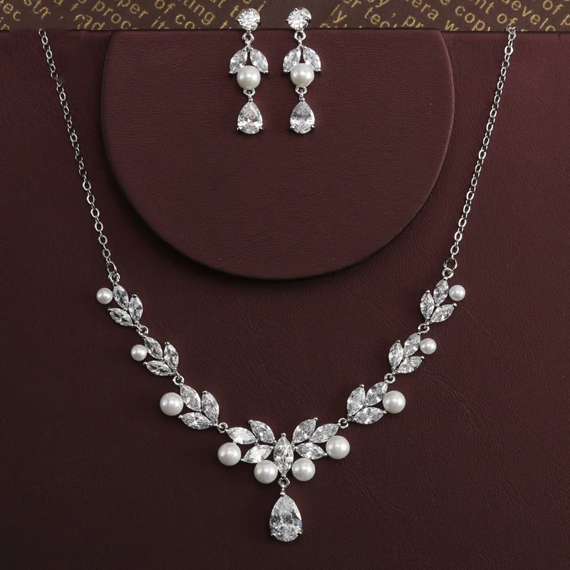 Модные наборы ювелирных украшений с цирконием серьги кубическим женские