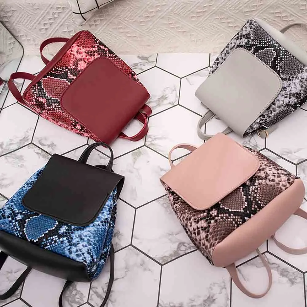 Женский рюкзак со змеиным узором из искусственной кожи вместительный мобильный