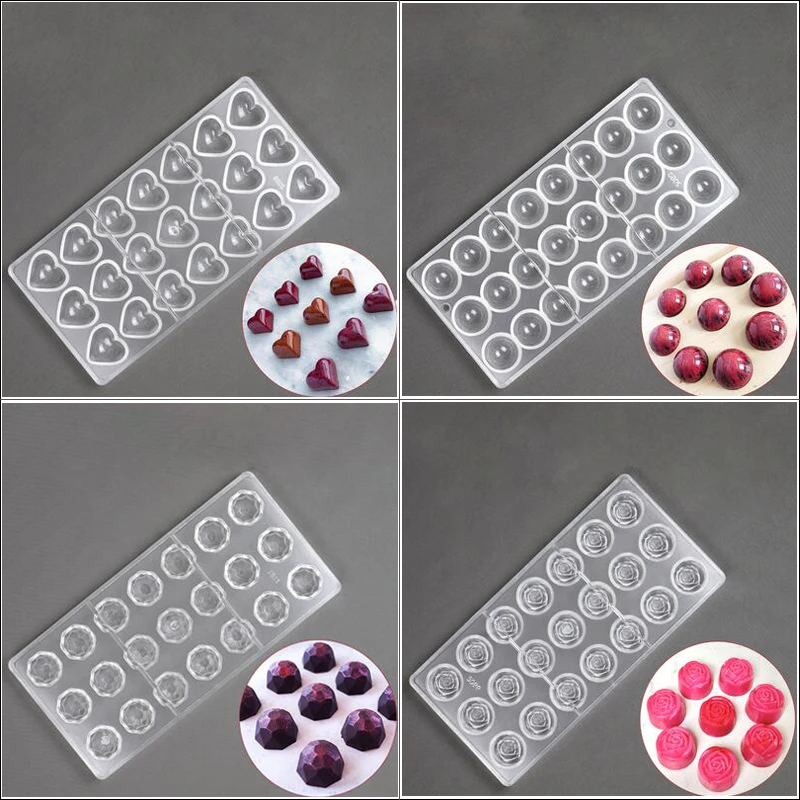 Горячие 3D розы круглые сердца Пластиковые шоколадные формы из поликарбоната Moldes