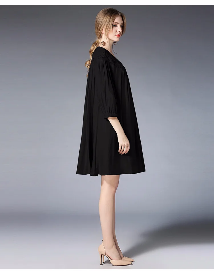 New2018Spring Женская свободная посадка милый расклешенное платье кружевной рукав до