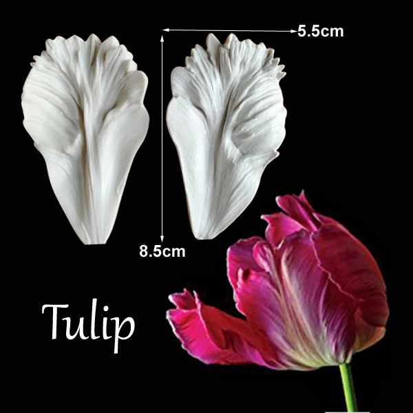 Tulip 29 большой пион роза тюльпан Орхидея цветок лепесток Veiner силиконовые формы украшения торта инструменты, Gumpaste Sugarcraft помадка плесень C337 - Цвет: Tulip
