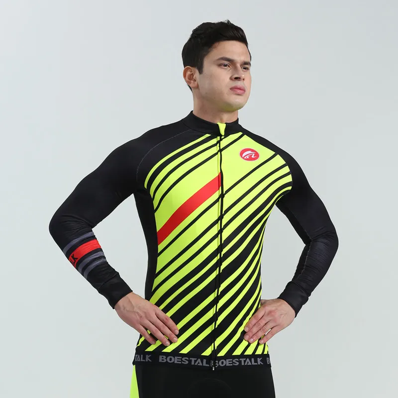 

Men cycling jersey winter long sleeve fluorescence stripes bicycle jersey maillot ciclismo hombre triathlon team clothing custom