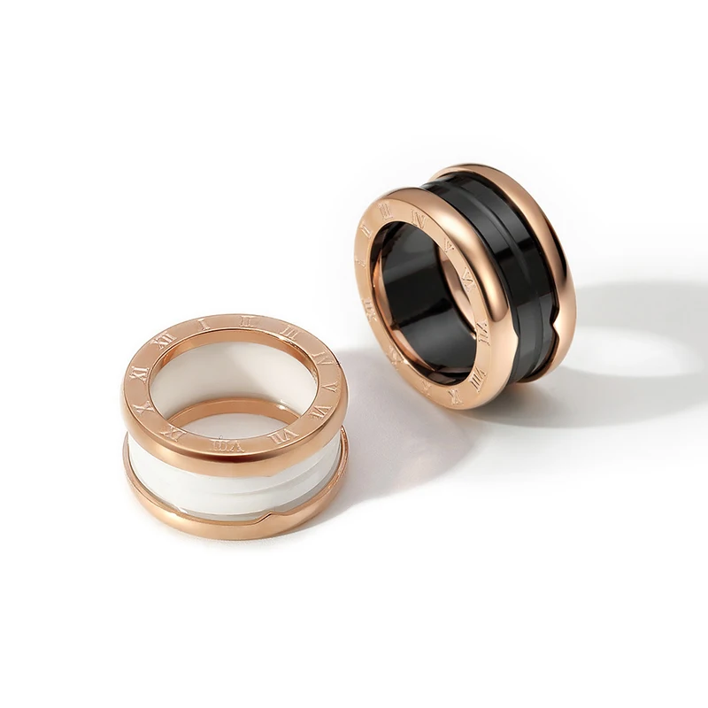 

Ceramics Ring for Women Men Black White Roman Numeral 18KGP Rose Gold Stainless Steel Charm Luxury Jewelry Free Shipping(GR225)
