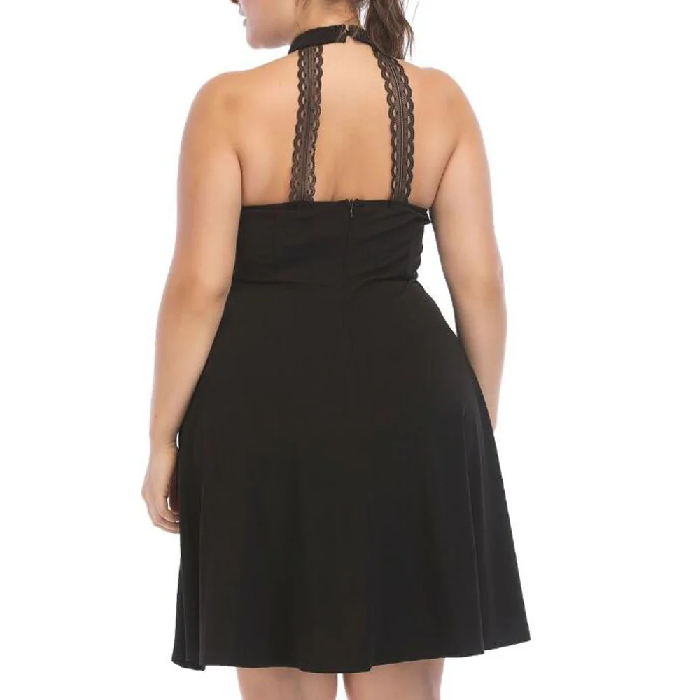 Женские платья больших размеров черный сексуальный воротник хомутиком без спины