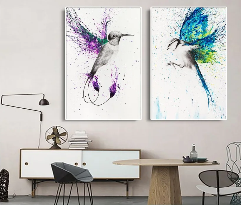 

European Colorful Birds 2 Pieces Decorative Paintings Wall Art Print Picture Canvas Painting Poster for Living Room No Framed