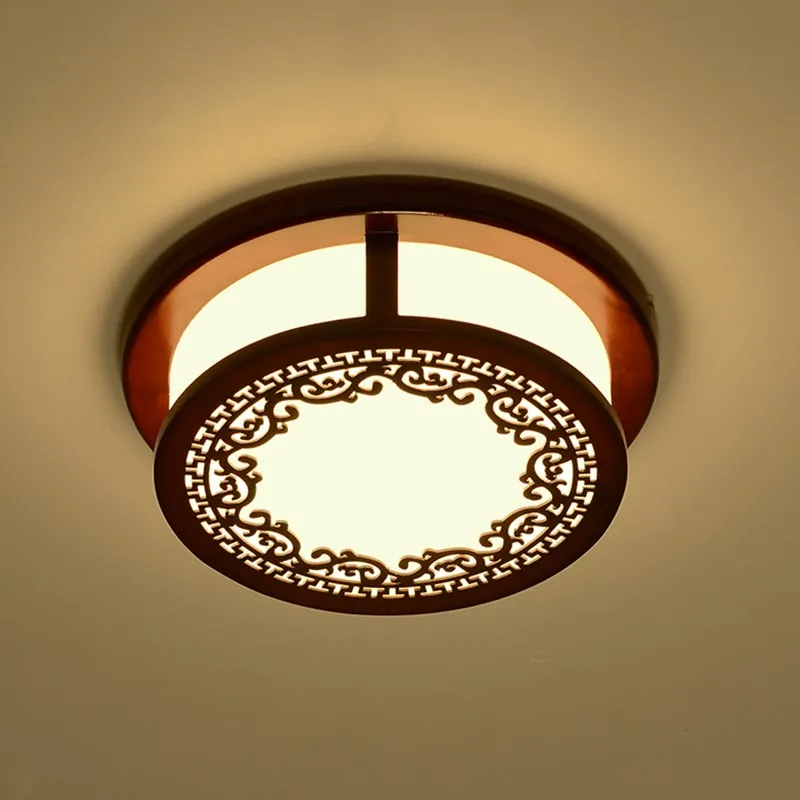 

Modern Chinese Ceiling Lights wooden circular LED bedroom lamp Aisle retro living room dining room simple ceiling lamp ZA9203