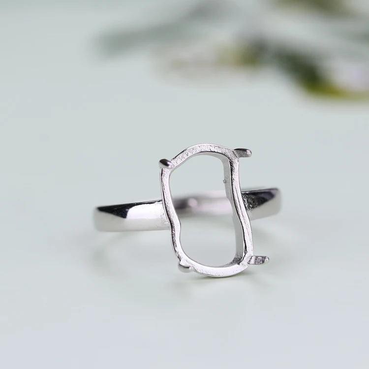 2018 New Fashion 925 Sterling Silver Color 8*14MM Base Inlaid Wax Turquoise Ring Blanks Settings Adjustable Ring DIY Jewelry