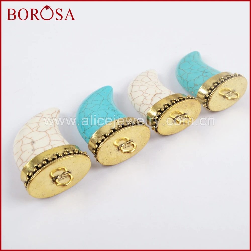 BOROSA оптовая продажа Модный кулон из камня Howlite золотой цвет белая/синяя подвеска