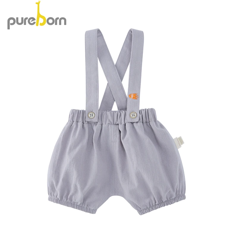 gray purple Pureborn ремень для малышей, штаны для маленьких мальчиков и девочек, одноцветные подтяжки, летние шорты, комбинезоны, детская одежда - Цвет: gray purple