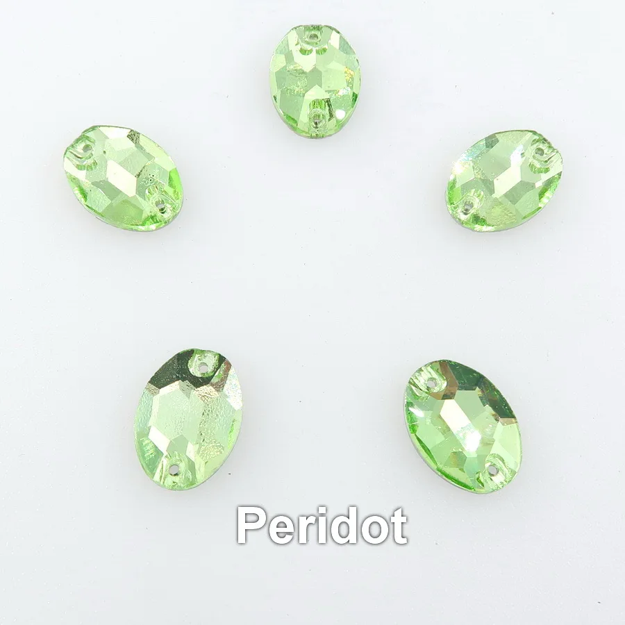 A10 Peridot Овальная форма, плоская задняя часть, с двумя отверстиями, стеклянный кристалл, 6 размеров, пришитые стразы, бусины, свадебная обувь, сумки, аксессуары для украшения своими руками - Цвет: A10 Peridot