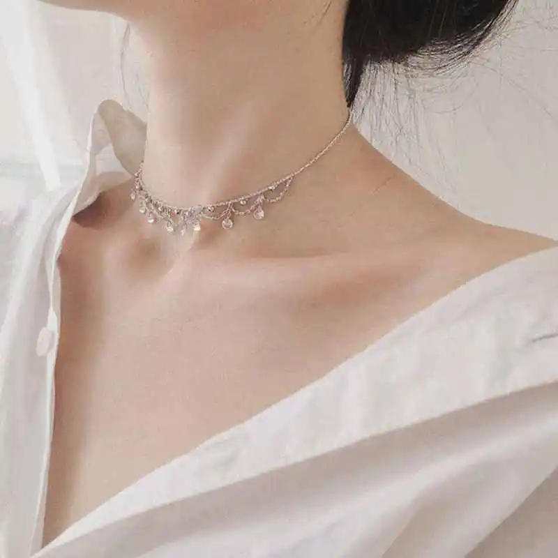 Ruifan, 925 пробы, Серебряное колье, ожерелье для женщин, круглый кубический цирконий, кисточка, ожерелье и кулоны, ювелирный воротник, колье YNC100