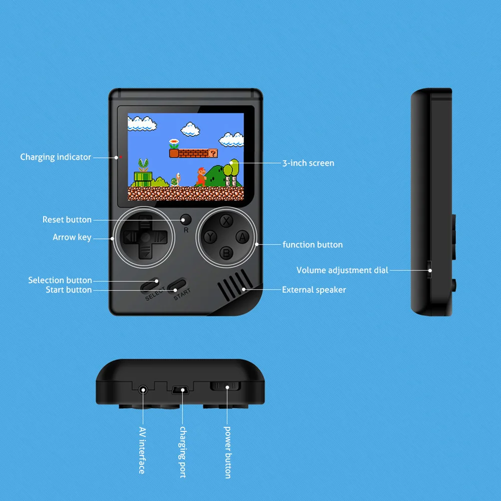 Mini Handheld Game Player Console Portable 168 Classic Games Retro 3.0 Inch 8-Bit Support TV Output Video For Kids | Электроника