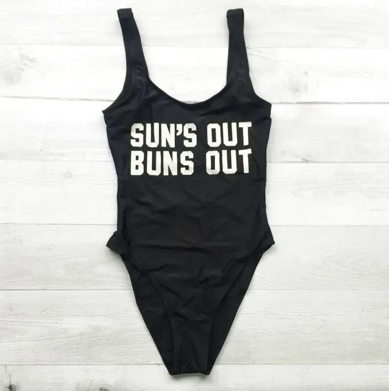 suns out black Пикантные BAE WATCH с высоким вырезом Купальники Для женщин Одна деталь купальник Письмо печати ванный комплект Монокини Пляжная боди Island Vibes - Цвет: suns out black