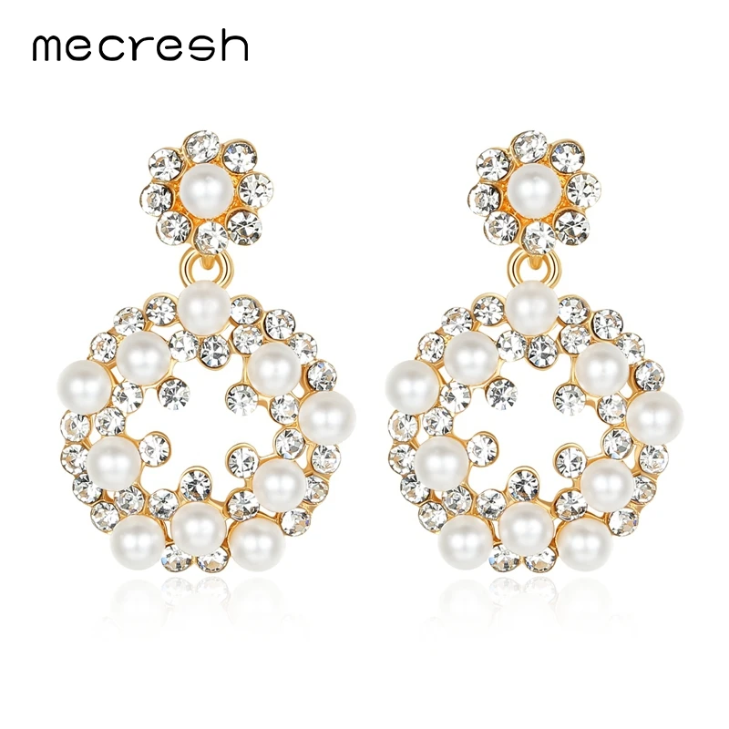 Mecresh Серебряный/золотой цвет цветок имитация жемчуга Висячие серьги для женщин