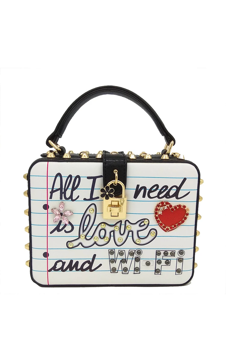 Модная женская сумка через плечо с надписью «All I Need is LOVE and wifi» от Boutique De FGG, сумки через плечо, женская сумка-клатч с верхней ручкой