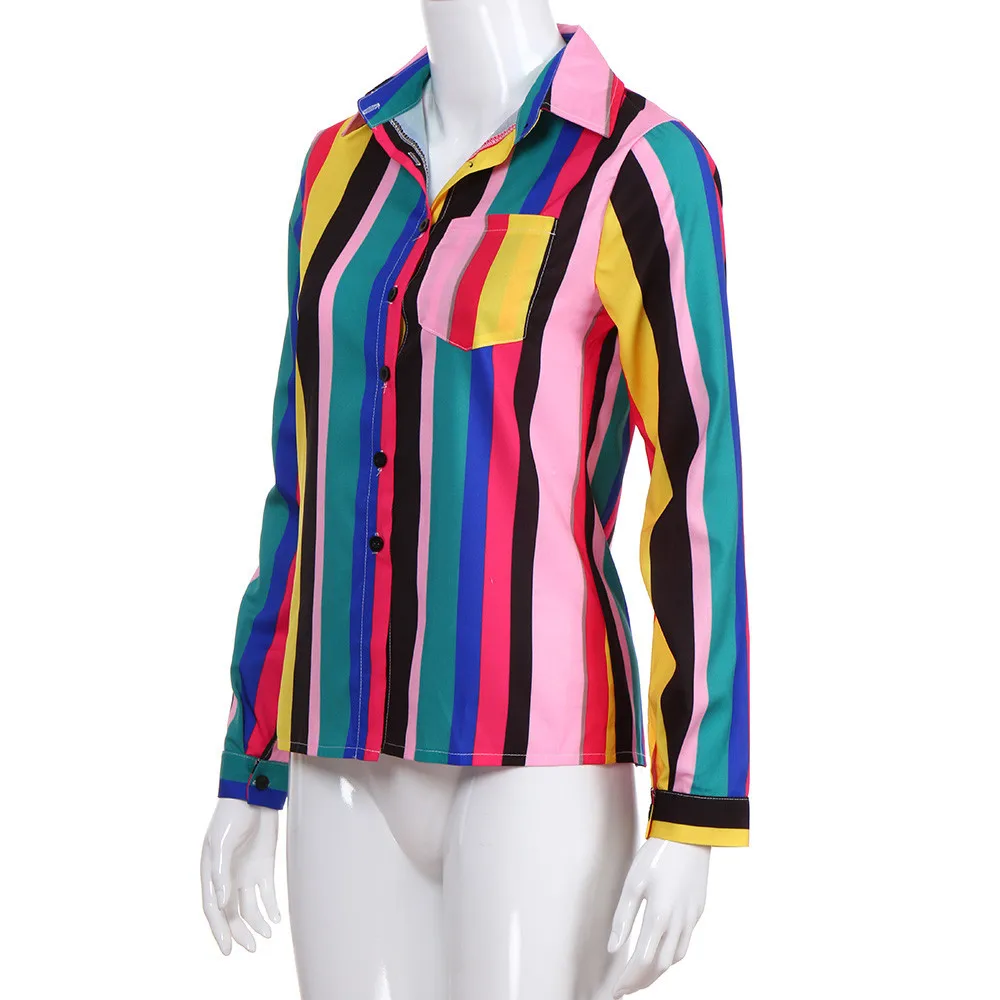 S-2XL women turn-down collar long sleeve tops shirt floral print striped autumn spring casual leisure | Женская одежда