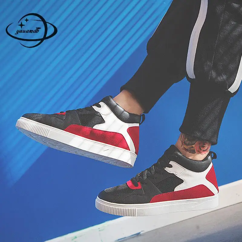 YAUAMDB mens vulcanize shoes male 39-44 spring autumn lace up high top mesh breathable patchwork fashion man ly43 | Обувь