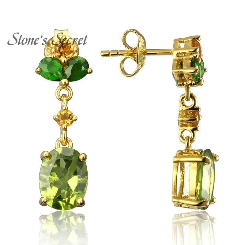 4.37ctw Manchurian Peridot желтые сапфировые диопсиды 18k золотые серьги из серебра|earring