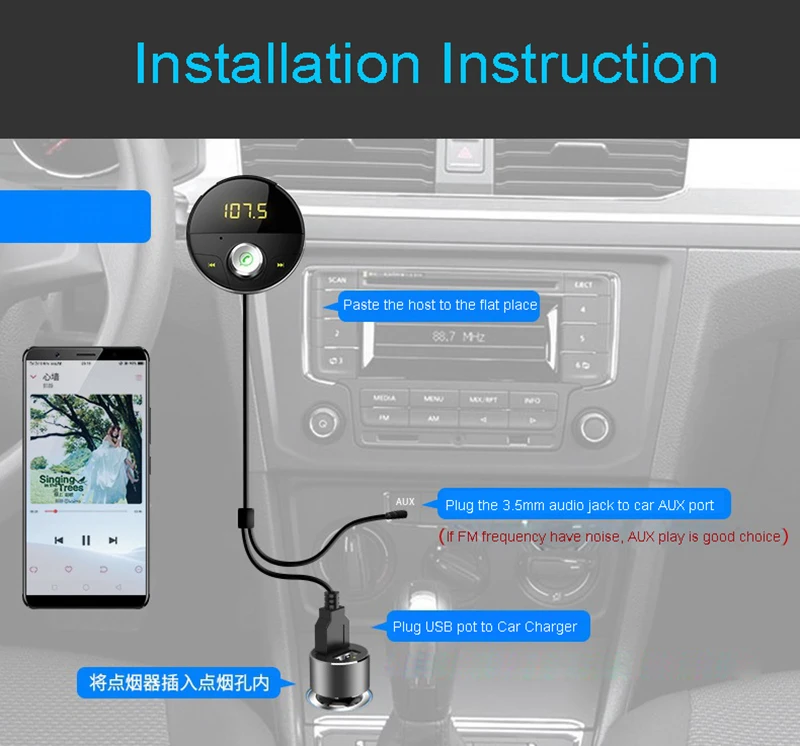 JINSERTA Bluetooth FM модулятор Автомобильный mp3 плеер Громкая связь Аудио AUX Выход SD TF карта беспроводной fm-передатчик двойной USB