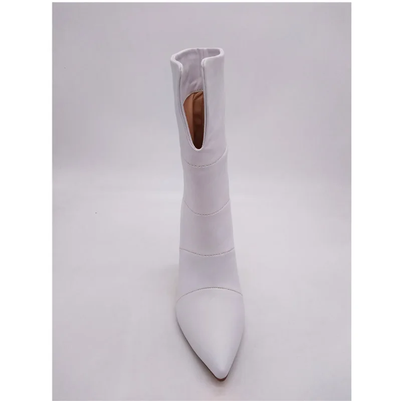 New spike high heels snow boots women pointed toe mid calf slip on winter shoes white black runway lady party dress boots